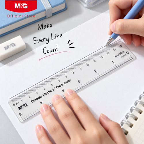 a_tidy_desk_featuring_a_transparent_15cm_ruler_used_for_drawing_straight_lines